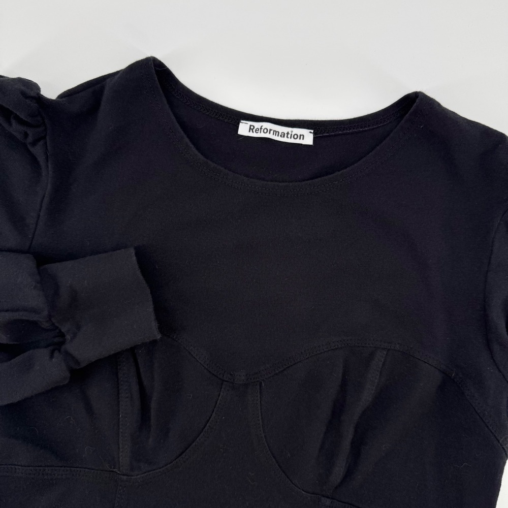 Reformation Solid Black Bodysuit Long Sleeve Bust… - image 1